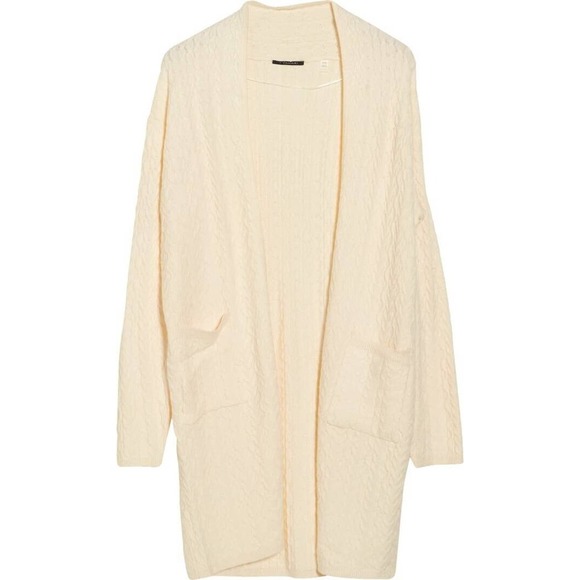 Magaschoni NEW Ivory Cable Knit Open Front Long Cardigan Incredibly Soft Size M - Picture 2 of 15